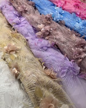 3d floral with beads sequins embroidered couture dress lace fabric