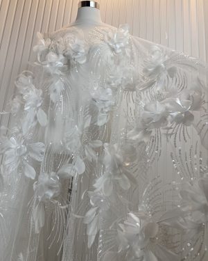 3d floral with beads sequins embroidered couture dress lace fabric