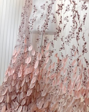 Feather Beads Lace Fabric Couture Lace Evening Wedding Dress Fabric