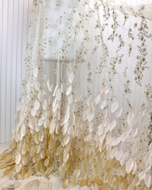 Feather Beads Lace Fabric Couture Lace Evening Wedding Dress Fabric