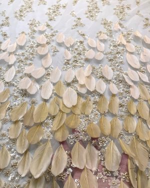 Feather Beads Lace Fabric Couture Lace Evening Wedding Dress Fabric