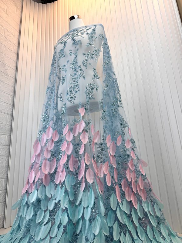 Feather Beads Lace Fabric Couture Lace Evening Wedding Dress Fabric