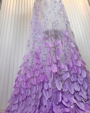 Feather Beads Lace Fabric Couture Lace Evening Wedding Dress Fabric